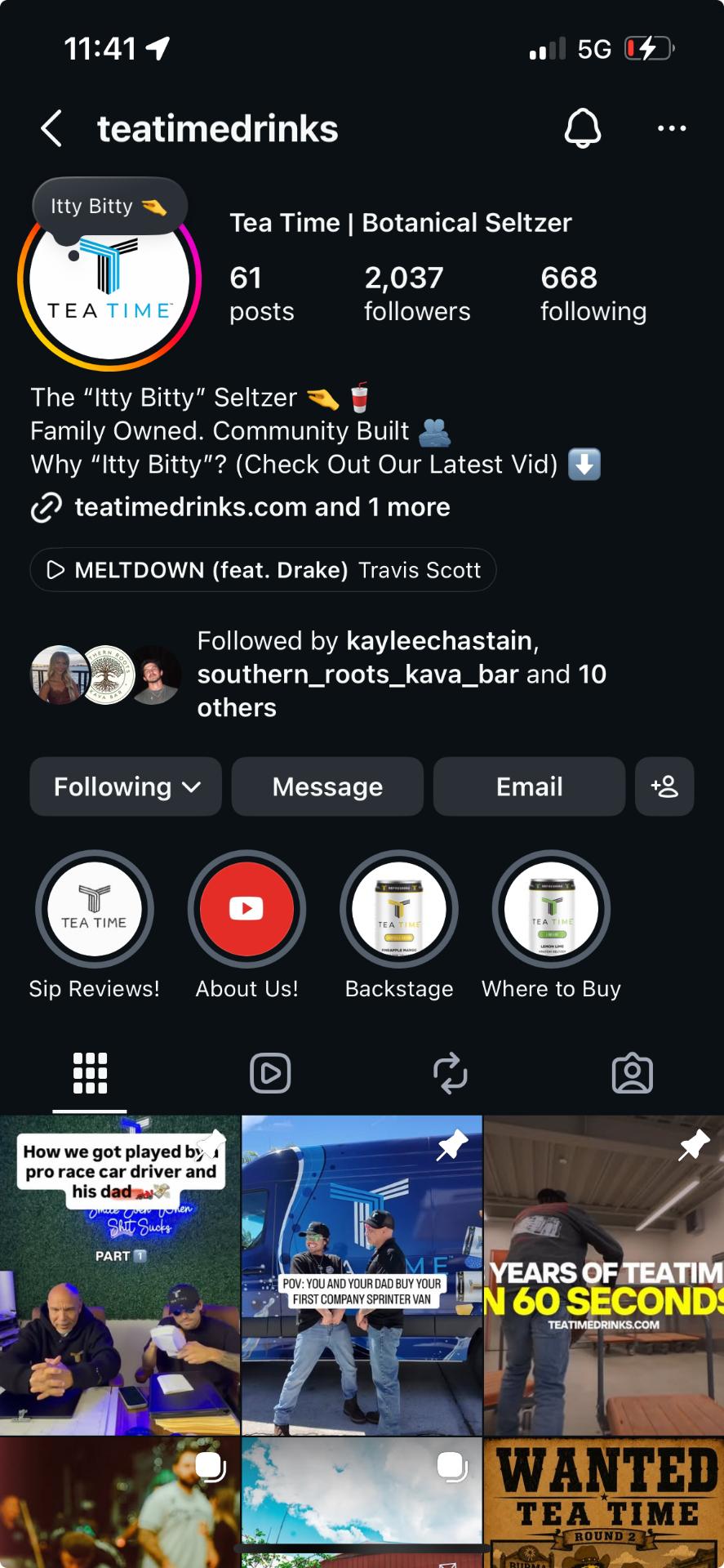 Screenshot of the Tea Time Drinks Instagram profile grid.